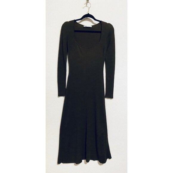 Zara Maxi Dress Womens Medium Brown Sweater Knit Scoop Neck Bodycon Y2K Boho - Picture 1 of 4